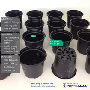 100mm Teku Round BLACK Plastic Pots. Ideal for potting seedlings herb plants