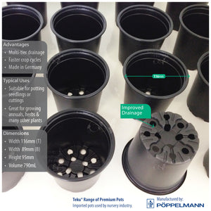 120mm Teku Round BLACK Plastic Pots. Ideal for potting seedlings herb plants