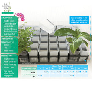 40-Cell Air Pruning Plastic Trays with 40mm CLEAR Tube Pot Sets. Orchids