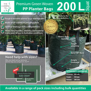 WOVEN Grow Planter Bags Range 20 Litre to 300 Litre w Easy Fill Round Base