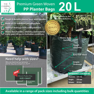 20 Litre WOVEN Planter Bags w Easy Fill Round Base. Grow trees plants shrubs
