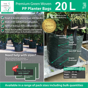 20 Litre Tall WOVEN Planter Bags w Easy Fill Round Base. Grow trees, plants