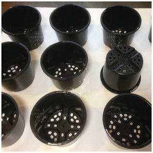 110mm Squat BLACK Plastic Pots. For potting seedlings, garden plants, shrubs