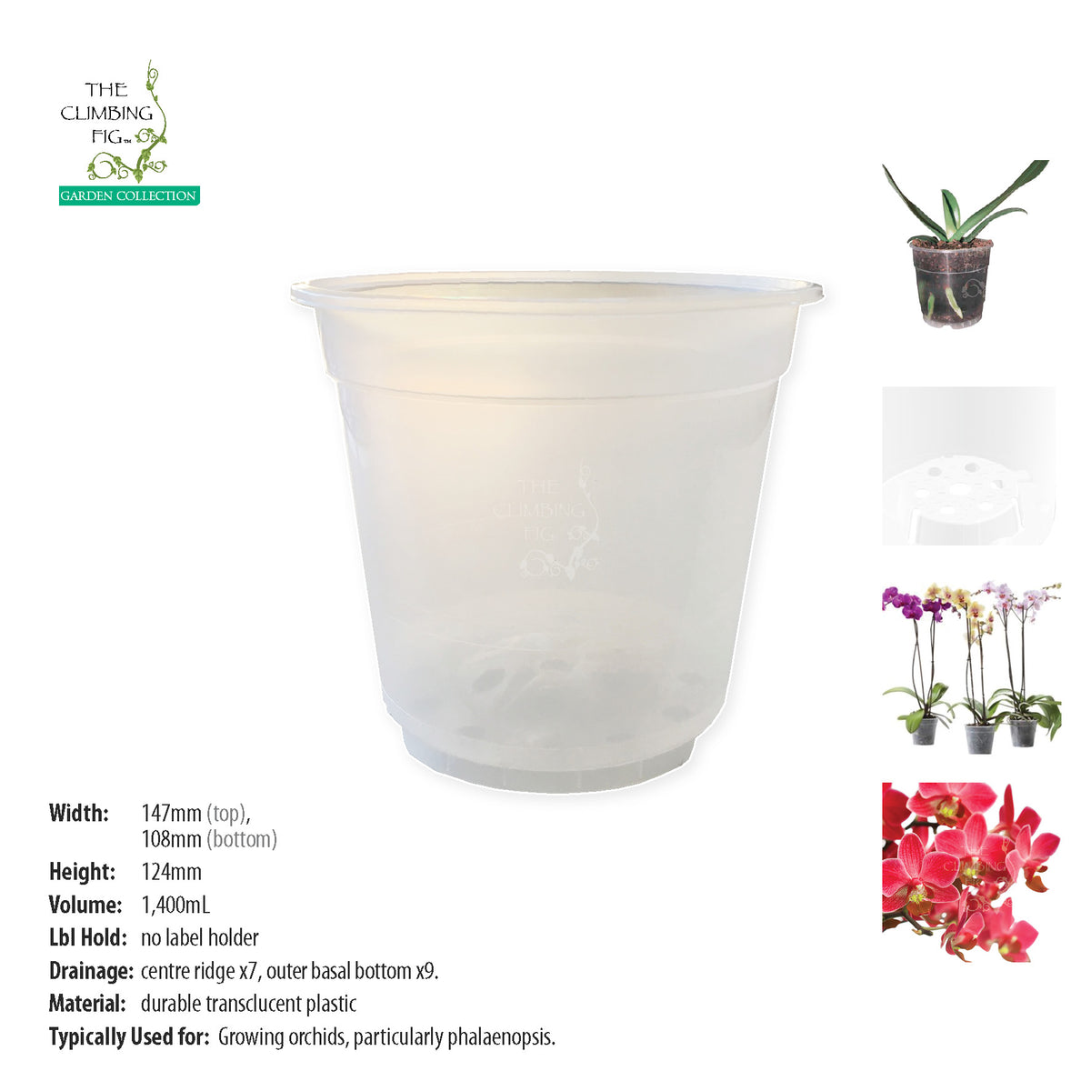150mm Teku Round CLEAR Plastic Pots. Suits phalaenopsis &amp; orchid plants