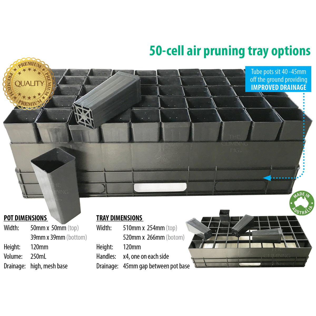 50-Cell Air-Pruning Trays with/without 50mm Native Tube Pots. Propagation