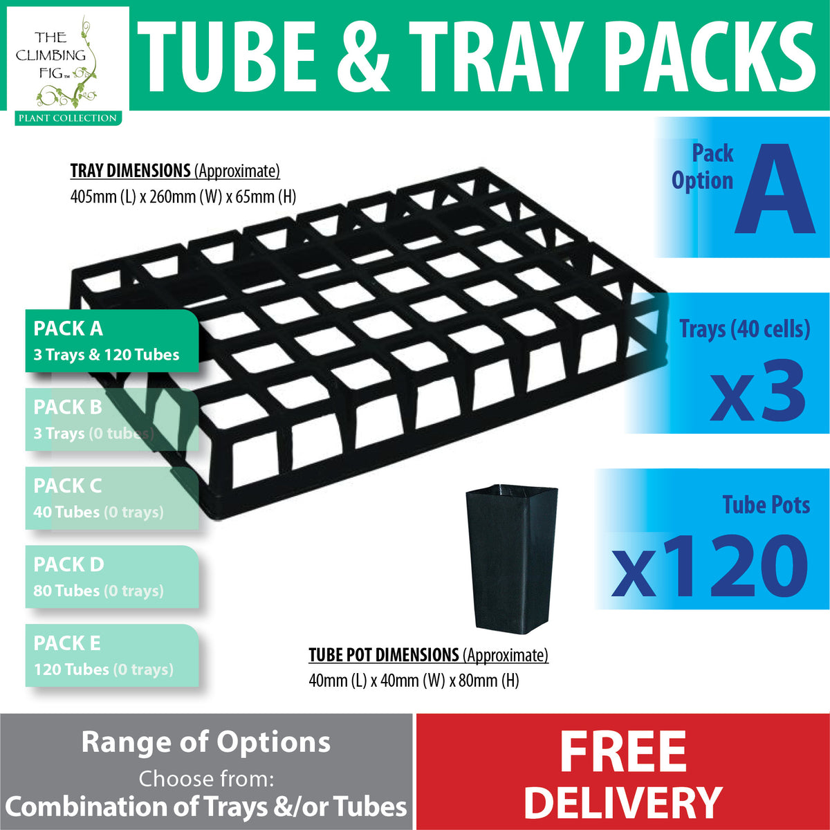 40-cell Air Pruning Plastic Trays with 40mm BLACK Tube Pot Sets. Seeds cuttings