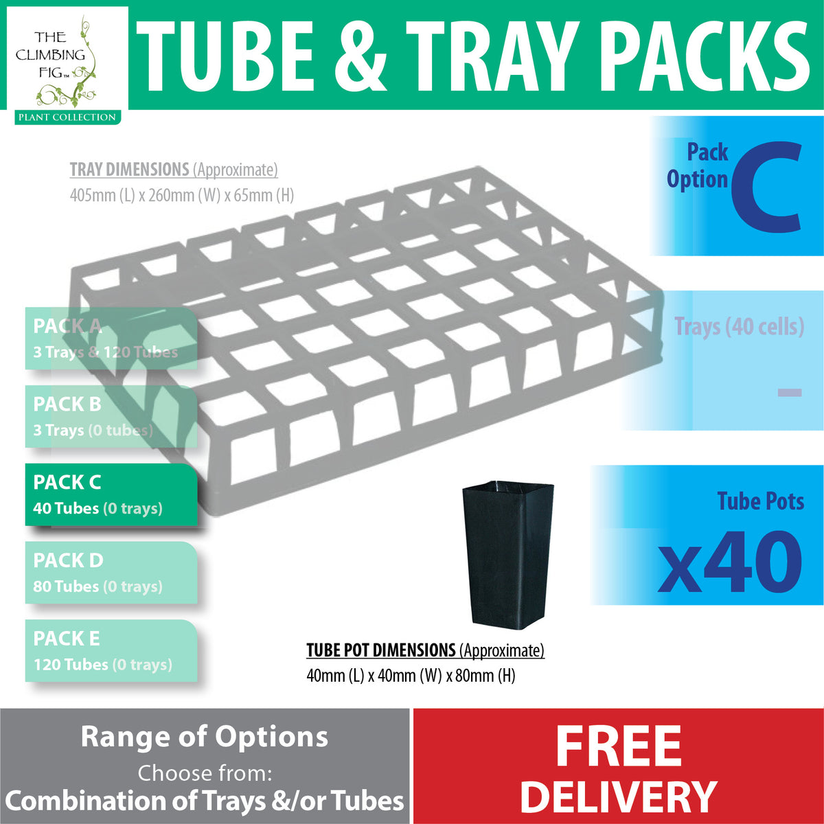 40-cell Air Pruning Plastic Trays with 40mm BLACK Tube Pot Sets. Seeds cuttings