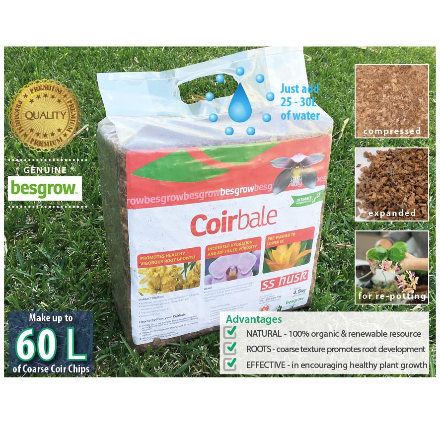 Besgrow 4.5kg SS Husk Chip Coir Block - Ideal For Orchids
