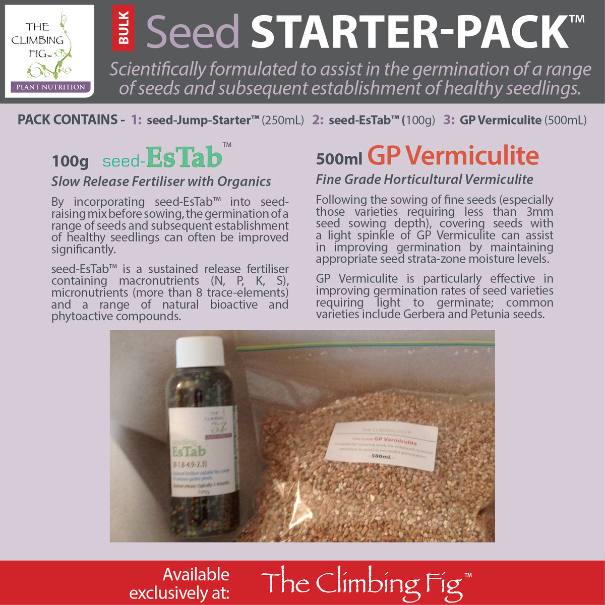 Seed Starter Pack (Pack B) with Seed Jump-Starter Fertiliser &amp; Vermiculite