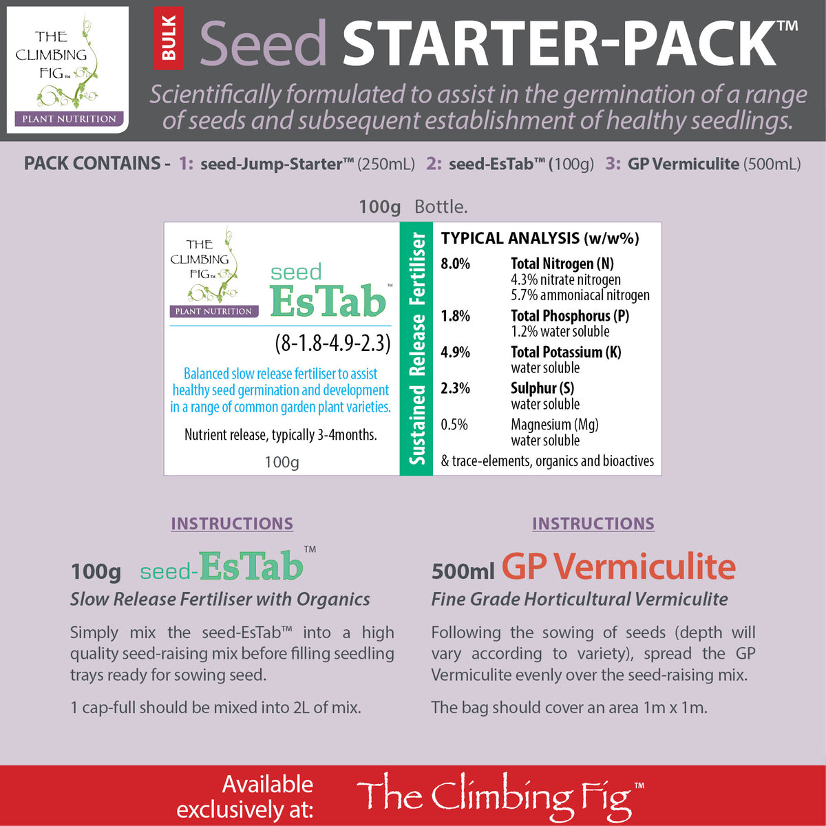 Seed Starter Pack (Pack B) with Seed Jump-Starter Fertiliser &amp; Vermiculite