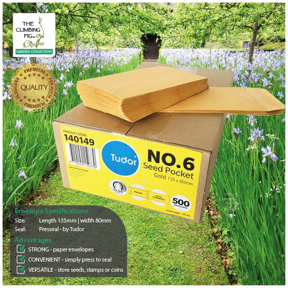 Tudor No. 6 Gold Seed Pocket Envelopes 80 x 135mm Presseal