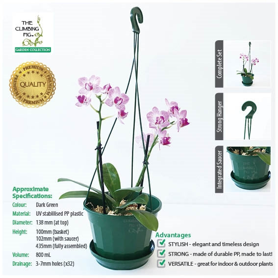 140mm Round Plastic Hanging Baskets Dark Green