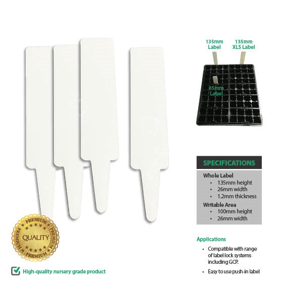 135mm XL Rigid White Plastic Plant Pot Labels