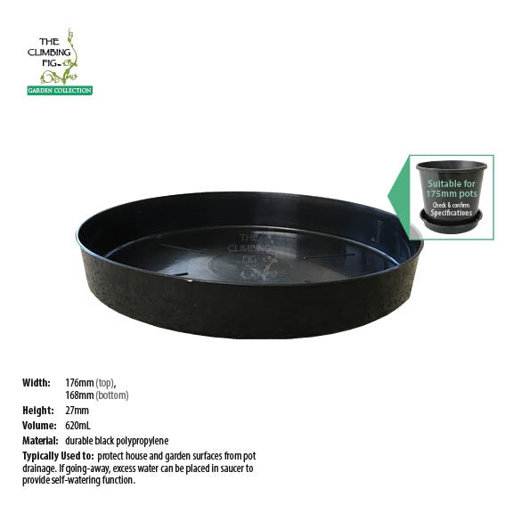 175mm Round Black Plastic Saucers