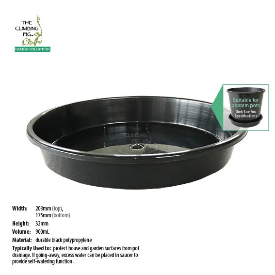 200mm Round Black Plastic Saucers