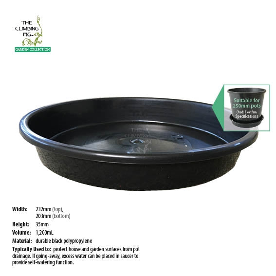 250mm Round Black Plastic Saucers