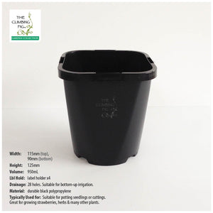 115mm Square-Round Black Plastic Pots