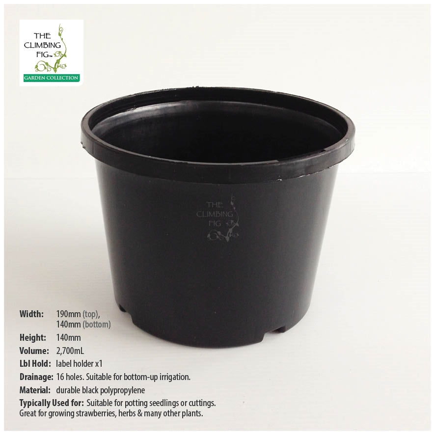 190mm Black Plastic Squat Pots