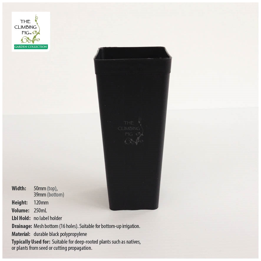 50mm Native Square BLACK Plastic Tube Pots, Deep Forestry Tubestock ...