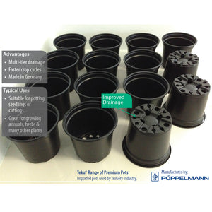 Teku BLACK Plastic Pots - 100mm, 120mm, 130mm, 150mm. Pot seedlings plants