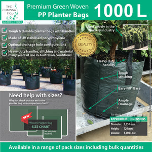 1,000 Litre WOVEN Planter Bags w Easy Fill Round Base. Grow advanced trees