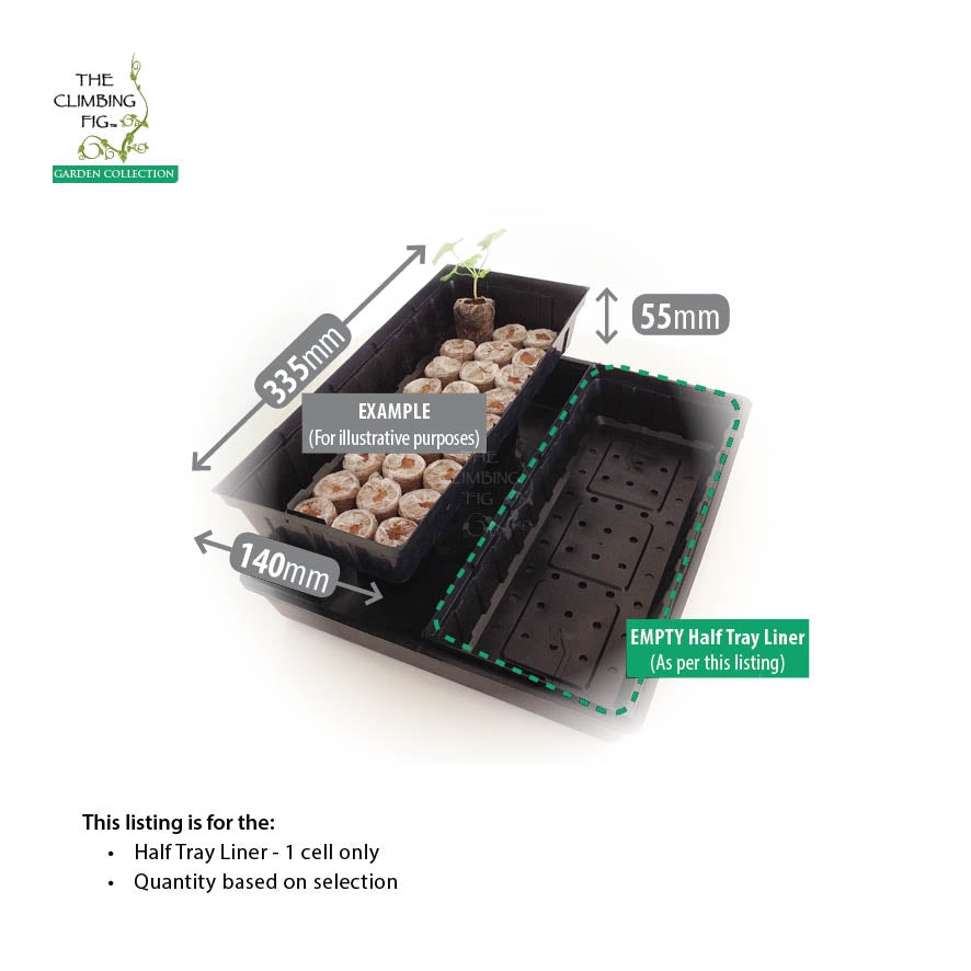 1-Cell Half Seedling Tray Liners Black. Two half trays fit one seedling tray