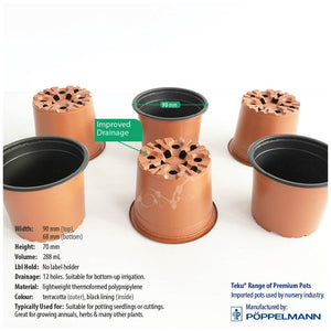 90mm Teku Round TERRACOTTA Plastic Pots. For seedlings, flowers, herb plants