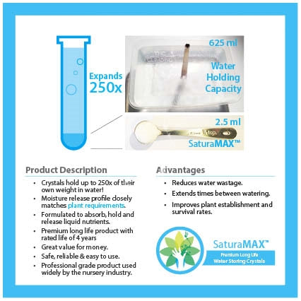 SaturaMAX Water Holding Crystals / Granules. Moisture retention plants, turf