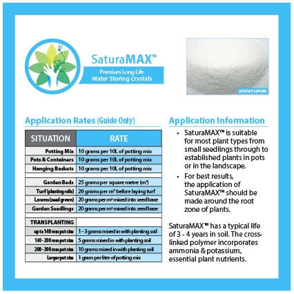 SaturaMAX Water Holding Crystals / Granules. Moisture retention plants, turf