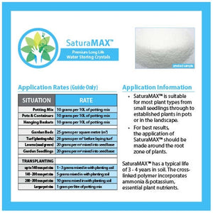 SaturaMAX Water Holding Crystals / Granules. Moisture retention plants, turf