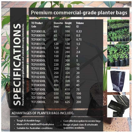 2.8 litre Tall Poly Planter Bags Premium Grade PE